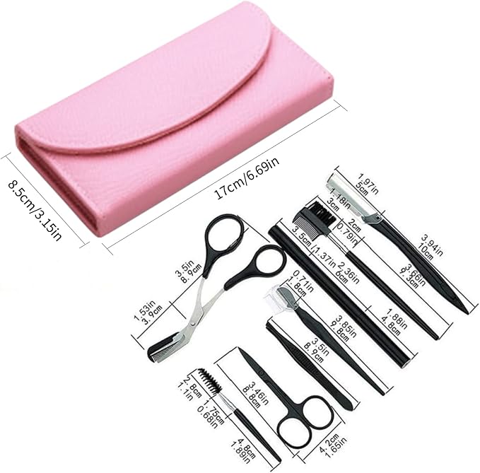 8PCS/SET Professional Eyebrow Shaping Grooming Kit - Beauty Tools Set with Leather Bag Eyebrow Grooming Kit for Women & Men, Eyebrow Trimming Kit With Razor Eyebrow Scissors and Brush with Comb