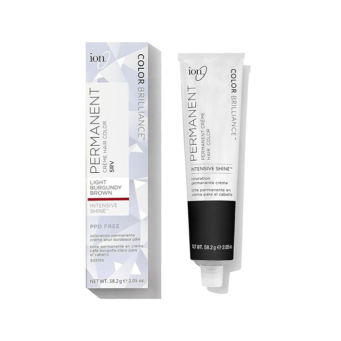 Ion Permanent Creme Color Hair 5RV Light Burgundy Brown, Vegan, Cruelty Free, PPD Free, 100% Gray Coverage, Long Lasting, Fade Resistant Color, 2.05 oz
