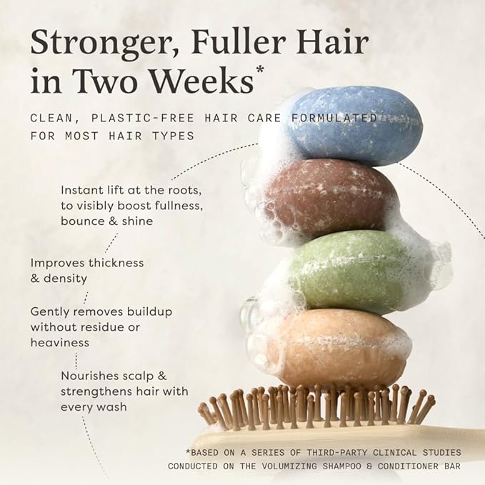 The Earthling Co. Volumizing Shampoo Bar For Hair Thickening, Fullness, Strength, and Hair Growth - Sulfate, Silicone, Paraben Free for Thinning, Flat, Fine Hair - Made in USA (Fragrance-Free, 3oz)