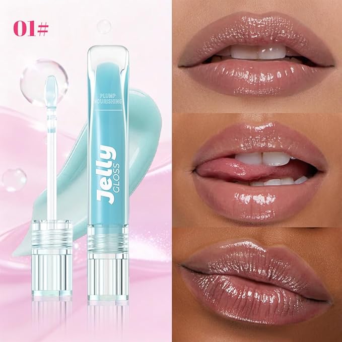Jelly Lip Gloss, Soft Lip Tint, Instantly creates a Sheer Glass-like Shine, Cool Blue Red Rose Mocha Bean Chocolate Brown Colors, Smoothing, Moisturizing, Plump and Hydrated (B01)