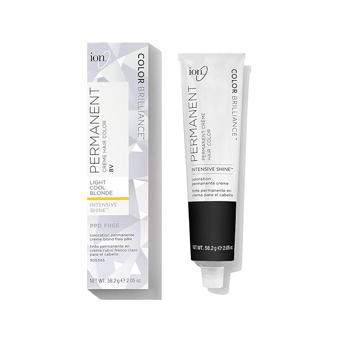 Ion Permanent Creme Hair Color 8V Light Cool Blonde, Vegan, Cruelty Free, PPD Free, 100% Gray Coverage, Long Lasting, Fade Resistant Color, 2.05 oz