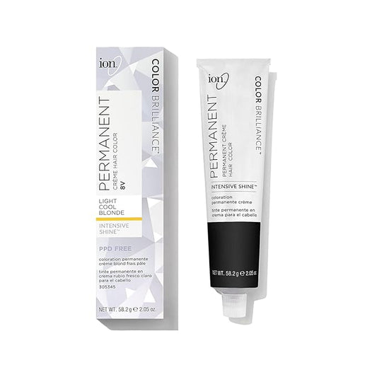 Ion Permanent Creme Hair Color 8V Light Cool Blonde, Vegan, Cruelty Free, PPD Free, 100% Gray Coverage, Long Lasting, Fade Resistant Color, 2.05 oz