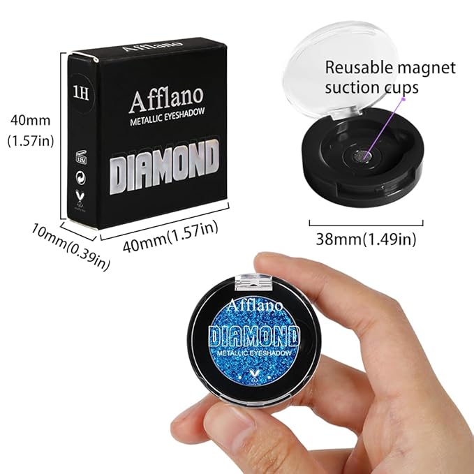 Blue Metallic Eyeshadow Single, Highly Pigmented Fine Pressed Glitter Diamond Eyeshadow with Shimmer finish, Long Lasting Blendable Bright Sparkle Eye Shadow for Blue Eyes/Eyeliner, Waterproof Vegan