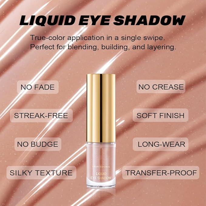 Light Pink Shimmer Liquid Metallic Eyeshadow, Longwear Eye Makeup For Older Women, Buildable Highly Pigmented & Blendable Eye Shadow Cream in Shimmer Finishes, Vegan & Cruelty-Free, (08#Light Pink)