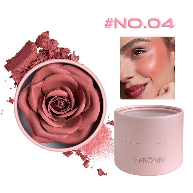 3d Rose Petal Blush, Matte Flower Petal Rose Makeup Blusher for Cheeks, Natural Glowing Redness Long Lasting Buildable Color, Contouring and Brightening, Makeup Powder blusher Gifts(#04)