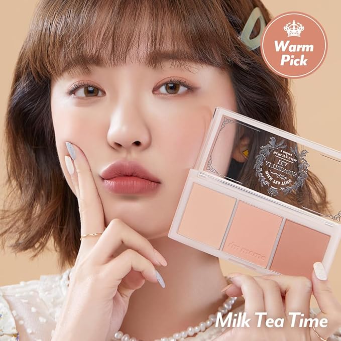 I'M MEME Blusher Palette - Afternoon Tea_Milk Tea Time | Soft Pink, Peach, Lavender, 3 Shades Palette, Matte Powder, Face & Cheeks, For All Skin Tones, Powdery Finish, Lightweight Formula, 0.4 Oz