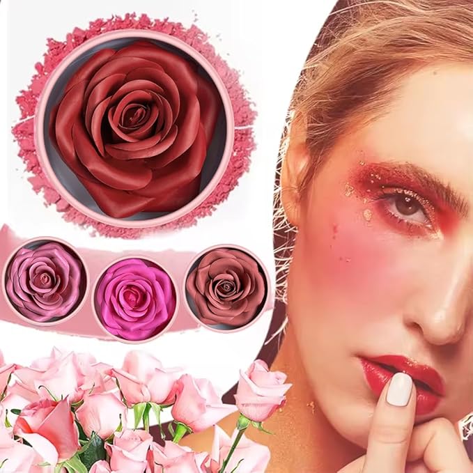 3D Matte Blusher, Rose Makeup Flower Petal Blush for Cheeks, Natural Glowing Redness Long Lasting Buildable Color, Contouring and Brightening, Makeup Powder blush as Festival Gifts(#01)