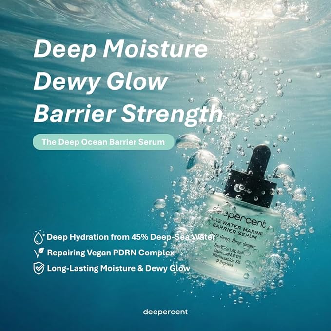 DEEPERCENT Bluewater Marine Barrier PDRN Serum – Dewy Skin Deep Hydration Long Lasting Moisture Hyaluronic Acid Niacinamide Fast Absorbing Healthy Barrier Fragrance Free Korean Skincare (1.52 fl oz)