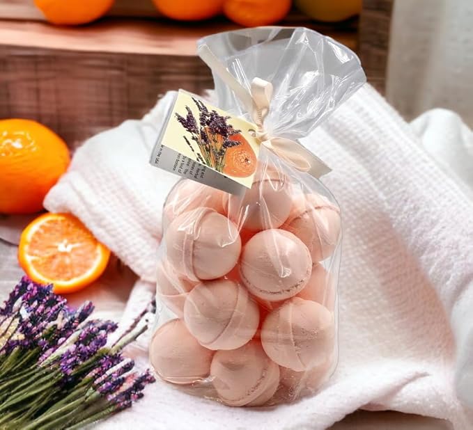Bath Bombs 14 Set 1 oz/ea, Natural and Organic, USA Handmade | Aromatic Bath Fizzies, Stress Relief | Nourishing, Shea & Coco Butter | Gift Idea | Vegan & Cruelty-Free - Clementine Lavender