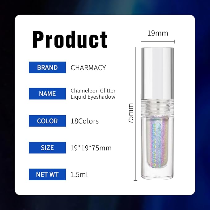 CHARMACY Multichrome Liquid Metallic Eyeshadow, Chameleon Shifting Color, Holographic Glitter Liquid Eyeshadow, Long Lasting Wear, Vegan Eye Topper for Party, Daily Makeup #07