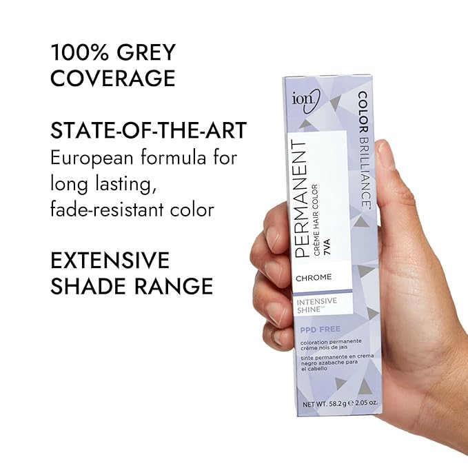 ion Permanent Creme Hair Color 7VA Chrome, Vegan, Cruelty Free, PPD Free, 100% Gray Coverage, LongLasting, FadeResistant Color, 2.05 oz