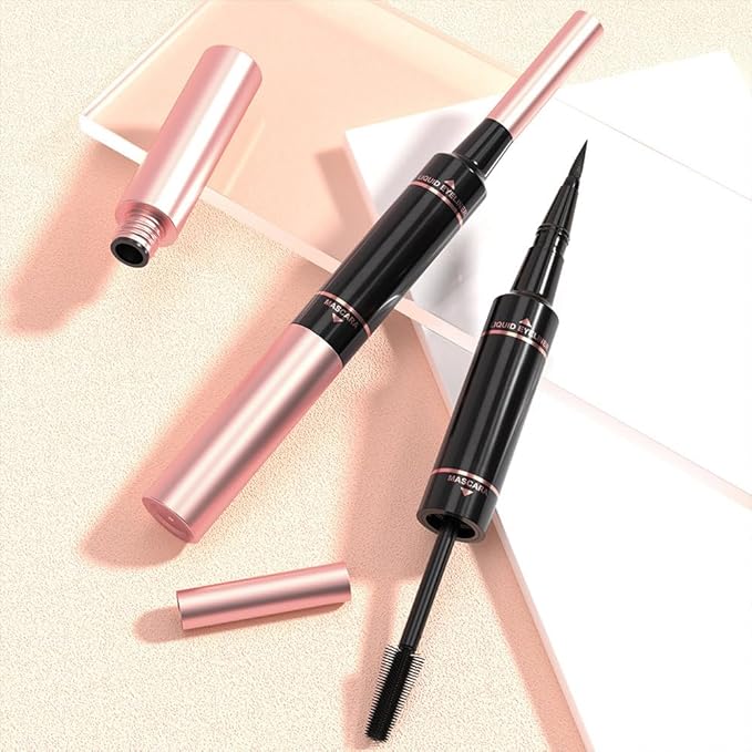 Voluminous Waterproof Black Mascara Eyeliner - Buildable Lengthening, Curling & Defining for Dramatic Volume, Smudge-Proof 24H Wear, Cruelty-Free Blackest Black, Vegan