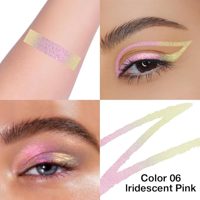 Kaely Chameleon Liquid Eyeliner, Glitter Metallic Chrome Eyeliner Liquid, Multichrome Eye Liner Waterproof Smudge Proof, High-Pigmented Makeup Looks, Quick-Drying, Cruelty-free, 06 Iridescent Pink