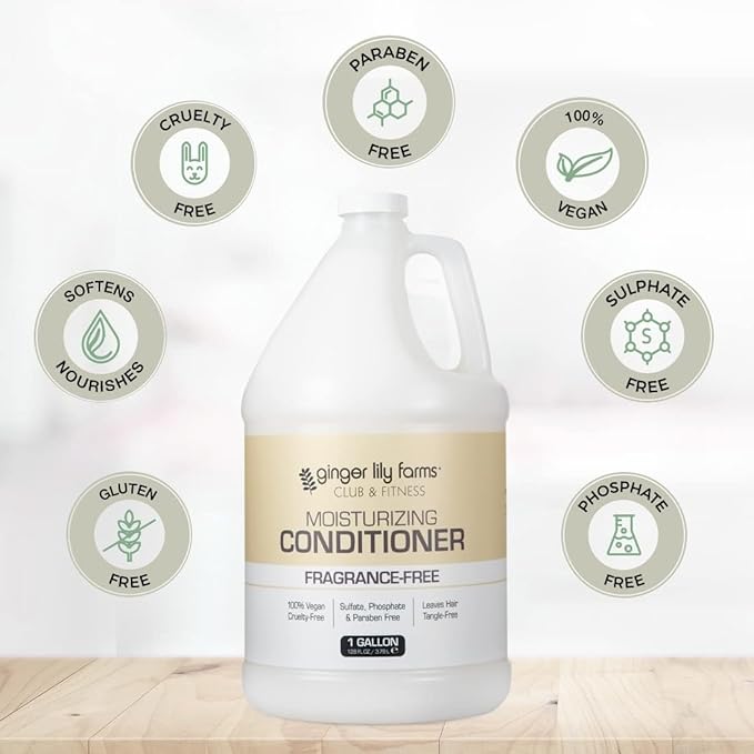 Ginger Lily Farms Club & Fitness Moisturizing Conditioner for Dry Hair, 100% Vegan & Cruelty-Free, Fragrance Free, 1 Gallon (Pack of 4)
