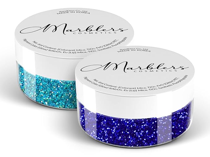 MARBLERS Twinkle Face & Body Glitter Duo [Holo Maui & Royal Blue] 0.36oz (10g) | Non-Toxic | Cruelty-Free | Festival, Rave & Party Makeup | Eye, Hair, Nail Polish, Eyeshadow | Nail Art | Gel Nail