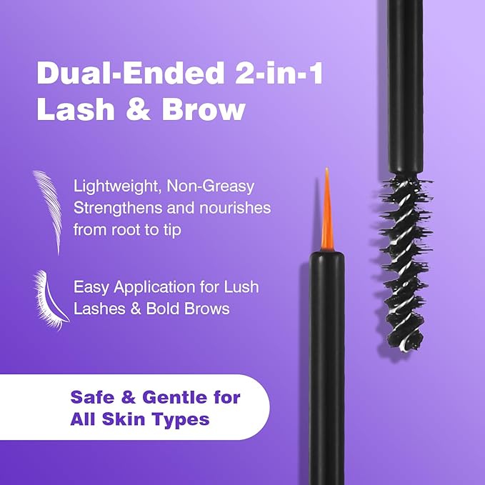 2-in-1 Lash and Brow Growth Serum, Dual-Ended Design 5 mL + 5 mL, Biotin and Peptides, Gentle Enhancing Formula that Promotes Thicker, Longer Lashes & Fuller Brows, Vegan and Cruelty-Free, 10 mL