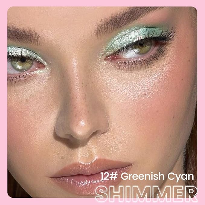 2in1 Shimmer Cream Eye Shadow Stick-Greenish Cyan, Eyeliner Pencil Eyeshadow Palette Makeup, Waterproof Long Lasting Brightener, Crease Proof & Smudge Resistant, Cream Eyeshadow with Built-in Smudger