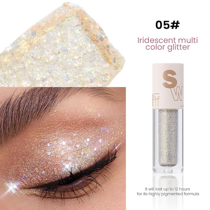 SUAKE Liquid Sparkling Glitter Eye Shadow Sticks – Crystal Silver Golden Eyeshadow, Eyeliner, Eyelid, Shimmer Highlight Makeup, Waterproof Quick-Drying, sombra de para ojos