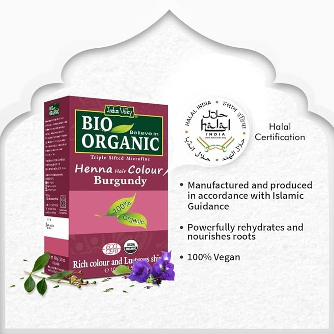 Indus Valley Bio Organic Natural Henna Hair Color Burgundy 100gm| 100% Gray Hair Coverage And Long Lasting Hair Dye | Vegan and Cruelty-Free