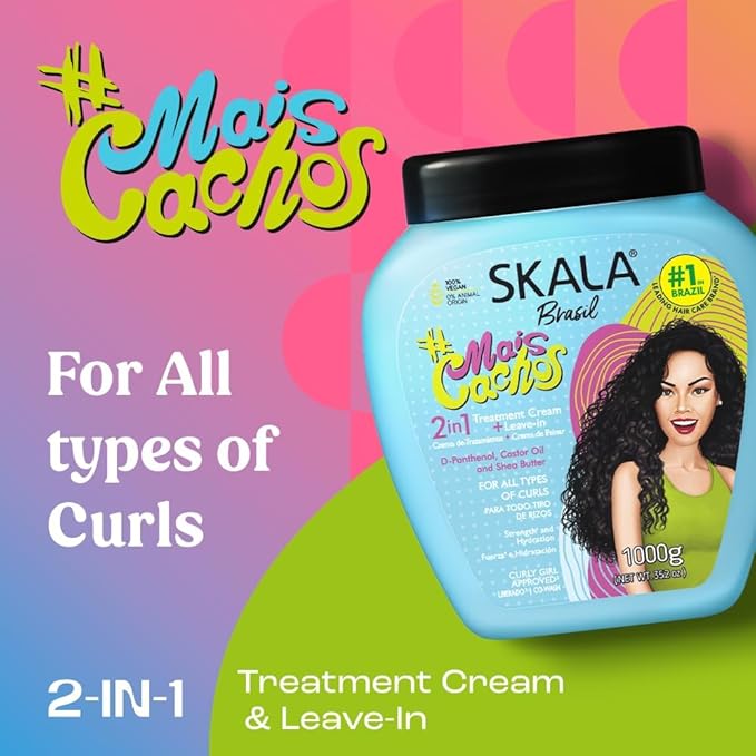SKALA Mais Cachos Hair Type 3ABC - Eliminate Anti Frizz, For Curly Hair -2 in 1 Conditioning Treatment Cream and Cream To Comb 100% VEGAN 35.2 Oz (1 Pack)