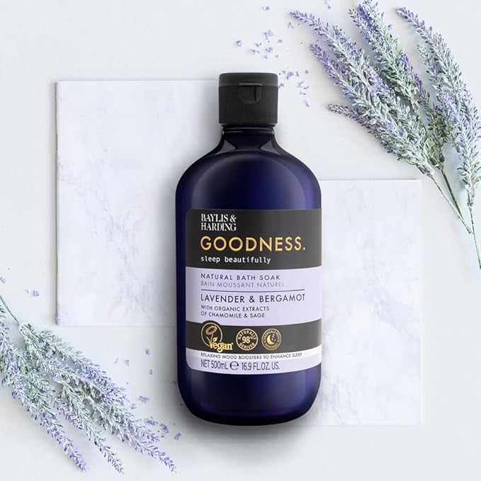 Baylis & Harding Goodness Bath Soak | Lavender & Bergamot | Luxury Bath Soak with Relaxing Mood Boosters to Enhance Sleep | Natural Essential Oils, Dermatologist Approved, Vegan | 3 Pack