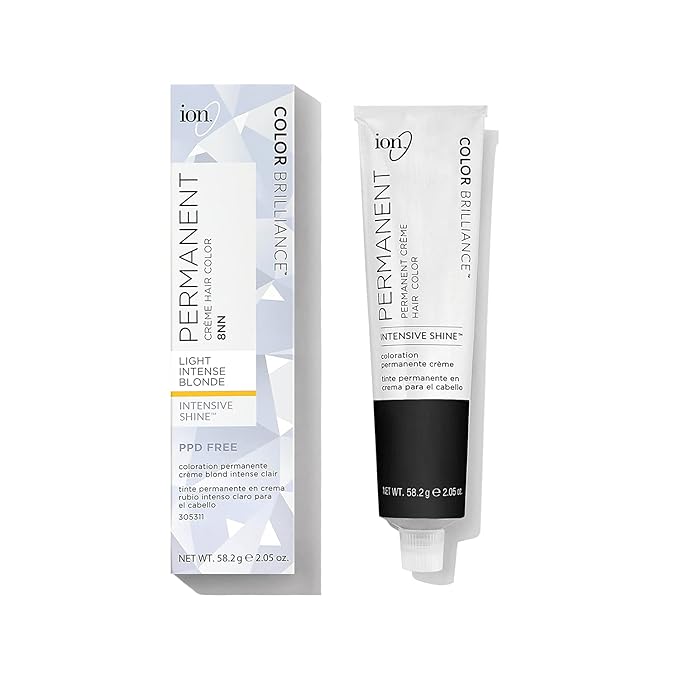 ion Permanent Creme Hair Color 8NN Light Intense Blonde, Vegan, Cruelty Free, PPD Free, 100% Gray Coverage, LongLasting, FadeResistant Color, 2.05 oz