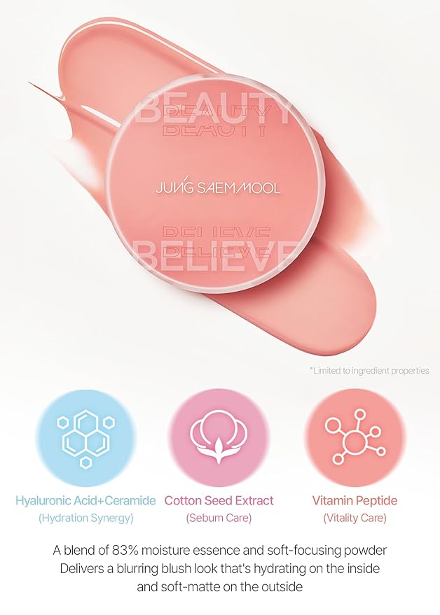 JUNG SAEM MOOL Artist Cushion Blush Blur | Matte & Soft Finish, Korean Liquid Blush for cheeks, Easy to Blend with Puff (Rosy Petal)