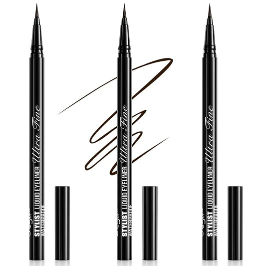 Stylish Ultra-precise Waterproof Liquid Eyeliner - Long Lasting & Smudgeproof Eye Liner with Ultra Fine Felt Tip, Ophthalmologist-Tested, Vegan- Dark Brown(Pack of 3)