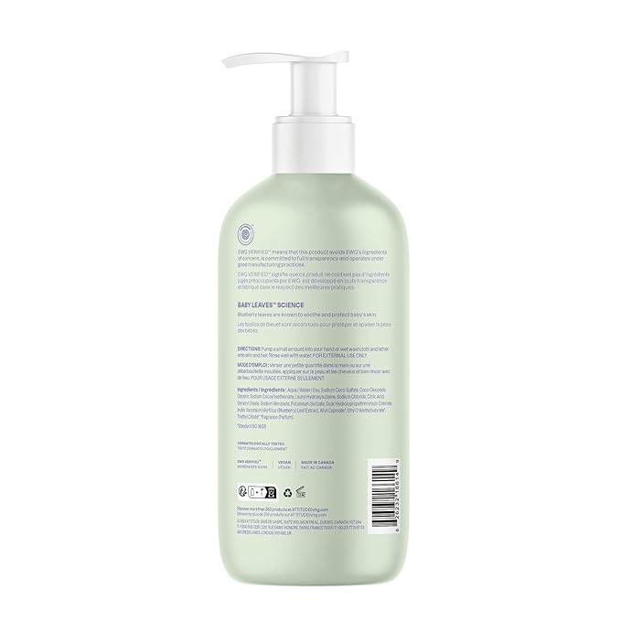 ATTITUDE Baby 2-in-1 Shampoo & Body Wash, EWG Verified, Dermatologically Tested, Vegan, Sweet Apple Scent, 16 Fl Oz