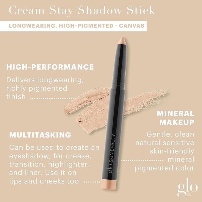 Glo Skin Beauty Cream Stay Shadow Stick (Canvas) - Multi-Purpose Eyeshadow Mineral Makeup Can Also Be Used as Liner on Lips or Cheeks, 12-Hours of Wear