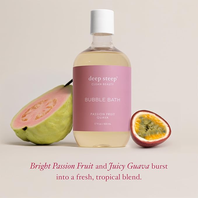 Deep Steep Bubble Bath, Passion Fruit Guava 17 oz (Pack of 2) – Hypoallergenic, Clinically Tested Soothing Soak with Shea Butter & Argan Oil – Sulfate-Free