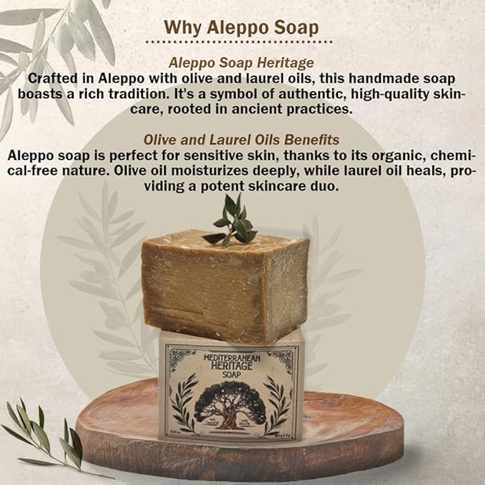 Aleppo Soap Bar – 100% Natural Olive & Laurel Oil for Sensitive Skin, Hair, Face & Body – Handmade, Vegan, Chemical-Free