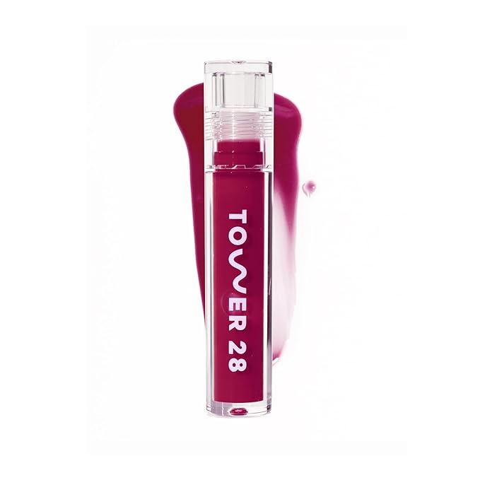 Tower 28 ShineOn Lip Gloss Jelly - Hydrating Tinted Lip Balm + Gloss for Sensitive Lips - Non-Sticky + High-Shine Jelly Formula with Nourishing Oil Blend - Wild - Lightly Sheer Raspberry (0.13)