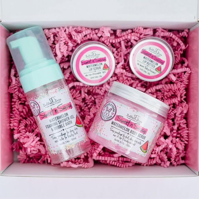 Bella & Bear Sweet 'n; Sassy MIdi Bath & Body Gift Set with Foaming Shower Gel & Bubble Bath, Body Scrub & Lip Scrub and Lip Butter. Great Gifts for Women Birthdays, Girlfriends, Bridesmaids