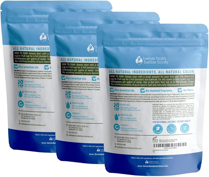Chakras Bath Salt (3 Pack) USP Epsom Salt with Natural Ylang Ylang and Sandalwood Essential Oils Plus Vitamin C in BPA Free Pouch with Easy Press Lock Seal Made in USA Bundle 6 Lbs Total