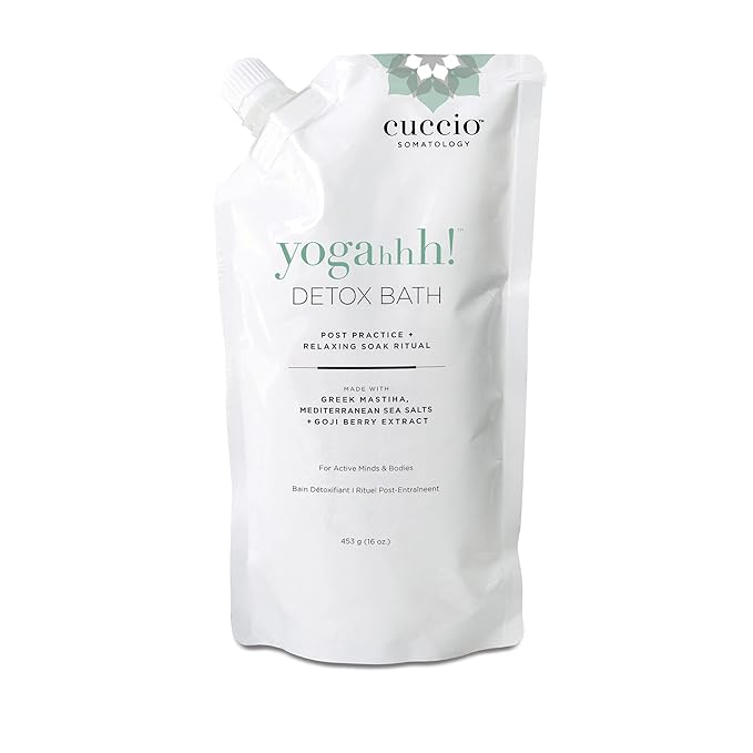 Cuccio Somatology Yogahhh! Detox Bath - Post Workout Relaxing Body Soak - Regenerate Tired & Sore Muscles - Anti-aging Vegan Formula - Epsom Salts, Goji Berries, Eucalyptus, Greek Mastiha - 16 oz