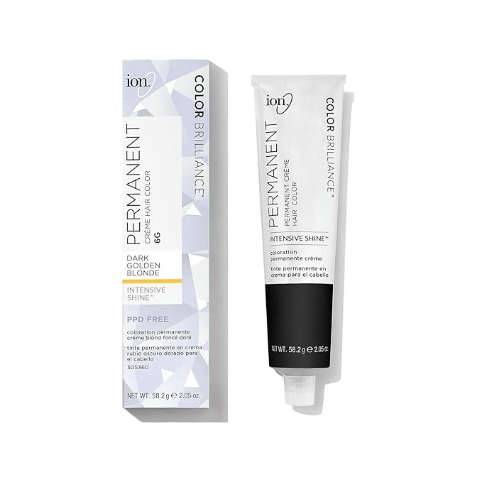 Ion Permanent Creme Hair Color 6G Golden Blonde, Vegan, Cruelty Free, PPD Free, 100% Gray Coverage, Long Lasting, Fade Resistant Color, 2.05 oz