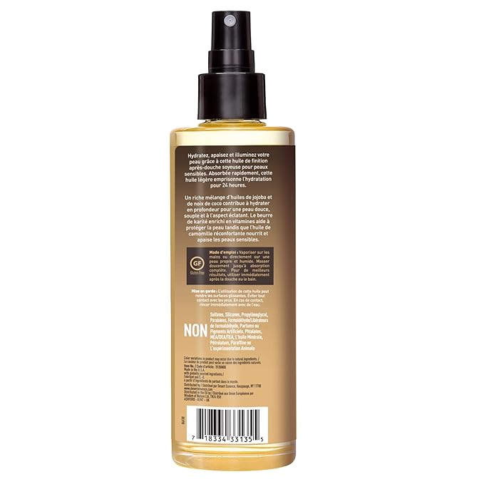 Desert Essence Jojoba, Coconut & Chamomile Body Oil Spray, 24-Hour Moisture After Shower Finishing Oil for Sensitive Skin, Fast-Absorbing Hydration, 8.28 fl oz