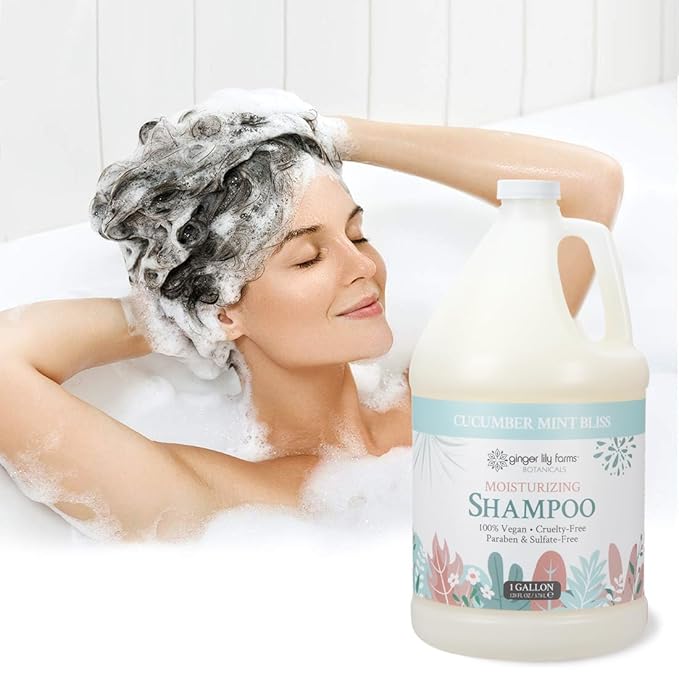 Ginger Lily Farms Botanicals Moisturizing Shampoo for All Hair Types, 100% Vegan & Cruelty-Free, Cucumber Mint Bliss Scent, 1 Gallon (Pack of 4)