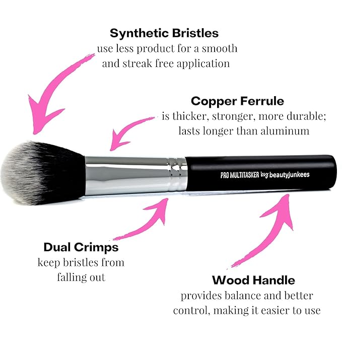 Powder Blush Bronzer Makeup Brush – Large Fluffy Domed Multitasker Make Up Brushes, Cheek Blusher, Contour, Blending, Setting Loose, Compact, Translucent, Minerals, Soft Synthetic Vegan Cruelty Free