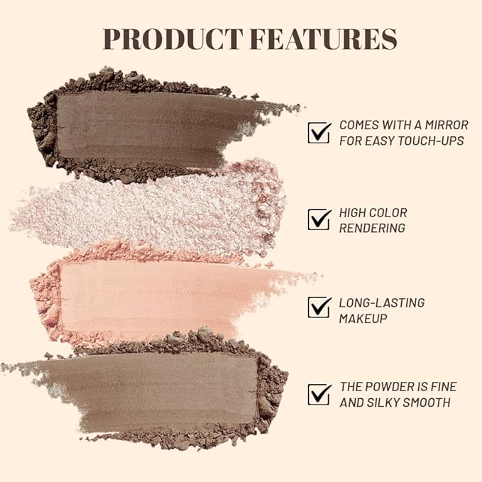 Nude Brown Champagne 4Colors Eyeshadow Makeup Palette with Brush Mirror,Natural Neutral Powde Eye Shadow Palettes for Older Women,Long Lasting Naturing-Looking,Lightweight Eye Makeup Kit Travel Size
