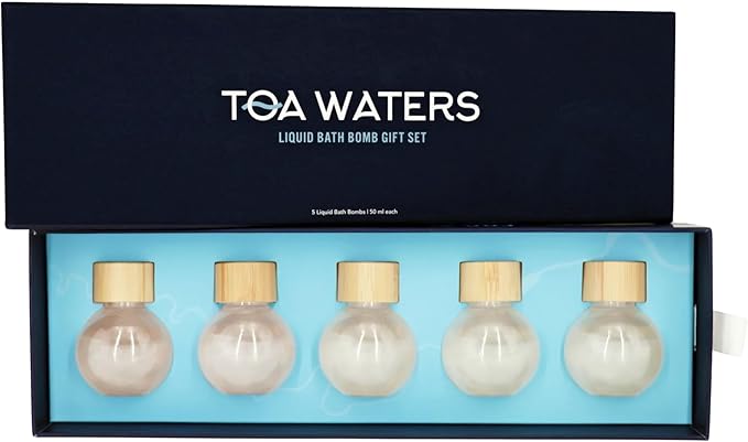 TOA Waters Liquid Bath Bomb Gift Set – 5 Pack Vegan Organic Bath Bombs, Hydrating Sulfate-Free Formula with Bold Scents – Clean Self-Care Gift for Women & Men, Made in USA