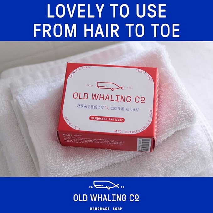 Old Whaling Co Seaweed and Sea Salt Handmade Bar Soap 4 Pack – Face, Hand and Body Wash - Moisturizing Olive Oil Bath Soap – Sea Spray, Bergamot and Sand Jasmine Scent, 5 oz Each