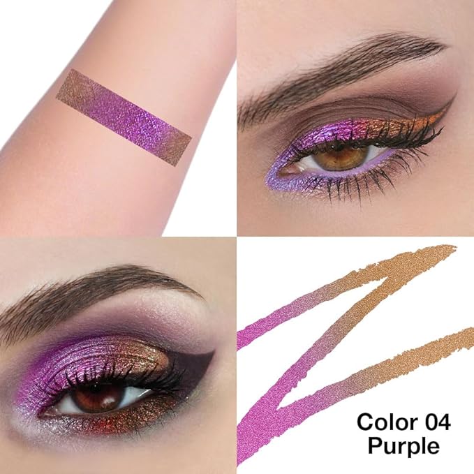 Kaely Chameleon Liquid Eyeliner, Glitter Metallic Chrome Eyeliner Liquid, Multichrome Eye Liner Waterproof Smudge Proof, High-Pigmented Makeup Looks, Quick-Drying, Cruelty-free, 04 Purple
