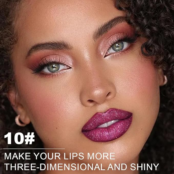 Kaely Glitter Metallic Lipstick Makeup, Shimmer Metallic Lipsticks for Women, High Pigmented Lip Gloss Long Lasting Waterproof Smudge Proof, Vegan & Cruelty-Free, 10
