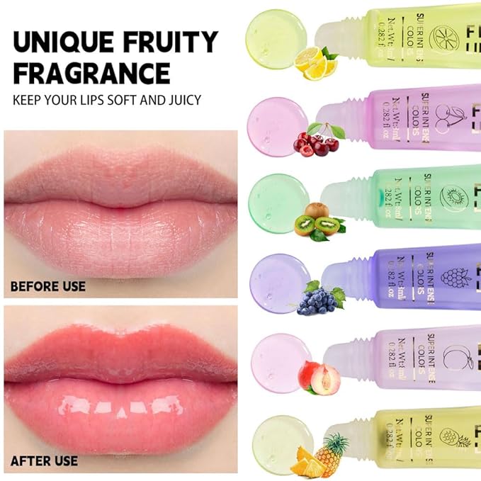 6 Pcs Summer Ultra-Hydrating Lip Gloss Set with Vitamin Oils | Fruit Flavored, High-Shine, Non-Sticky Lip Balm for Smooth, Hydrating & Nourished Lips, Birthday Christmas Gifts, Vegan & Cruelty-Free