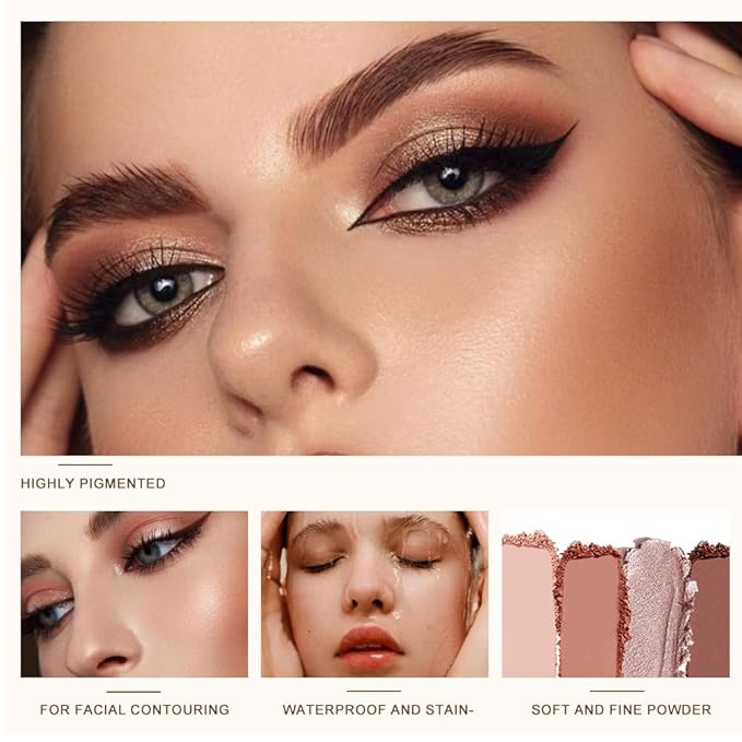 5 Color Eyeshadow Palette, Matte and Shimmer Powder Makeup, Highly Pigmented Blendable Shadows, Long-Lasting Waterproof, Natural Nude Brown Pink Shades C01