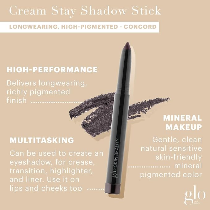Glo Skin Beauty Cream Stay Shadow Stick (Concord) - Multi-Purpose Eyeshadow Mineral Makeup Can Also Be Used as Liner on Lips or Cheeks, 12-Hours of Wear