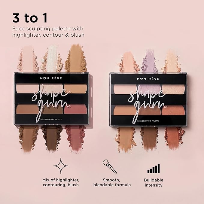Mon Rêve 3-in-1 Contour Palette Powder – Highlighter, Blush & Contour Makeup Palette – Parabens-Free & Vegan Mineral Makeup Face Sculpting Kit for Light & Dark (01 Light)