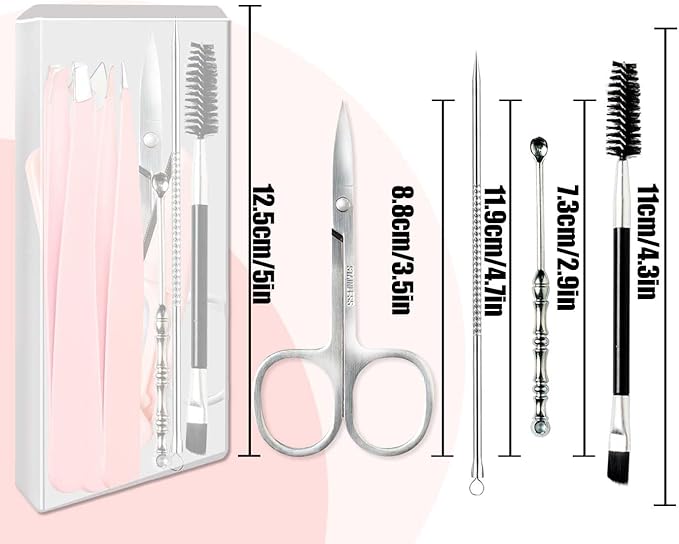 Tweezers Kit Tweezer for Women Facial Hair Removal Tweezers Professional Tweezers Set Eyebrow Tweezer, [9+1 PCS] AProfessional Stainless Steel Eyebrow for Women &Men, Pink Beauty Sets